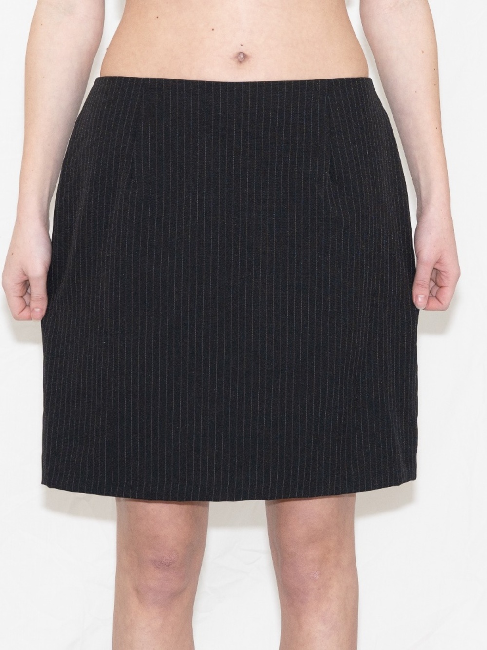 90s black striped mini skirt pencil style size 13/14 polyester